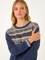 Roman Blue Nordic Pattern Knitted Shift Dress - Image 4 of 5