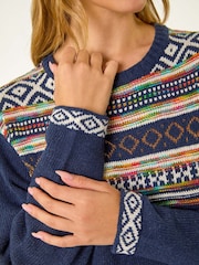 Roman Blue Nordic Pattern Knitted Shift Dress - Image 5 of 5