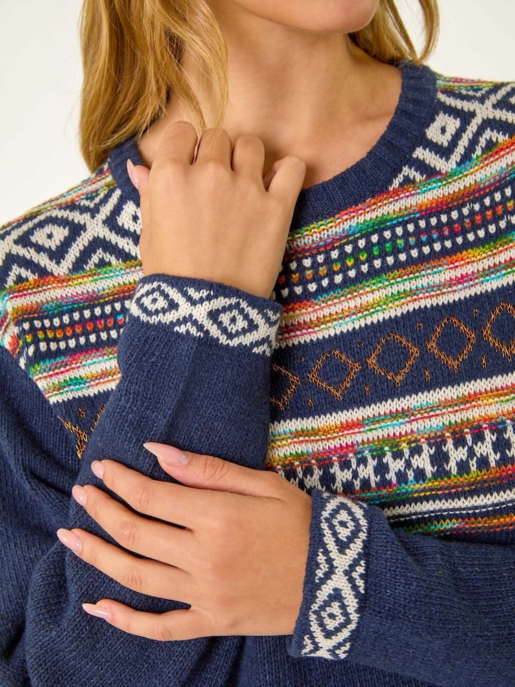 Roman Blue Nordic Pattern Knitted Shift Dress - Image 5 of 5