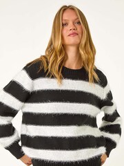 Roman Black Crew Neck Stripe Knit Jumper - Image 4 of 5