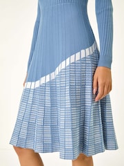 Roman Blue Pleated Border Ribbed Knit Dress - Image 5 of 5