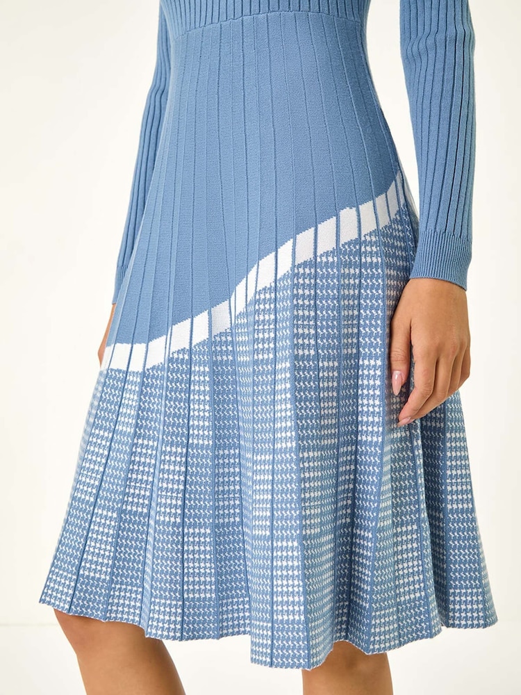 Roman Blue Pleated Border Ribbed Knit Dress - Image 5 of 5