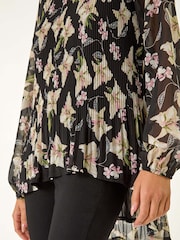 Roman Black Floral Print Pleated Top - Image 5 of 5