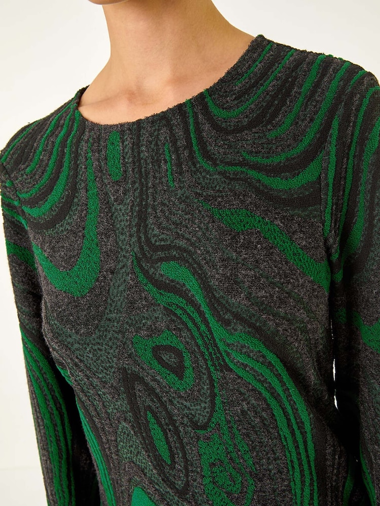 Roman Green Textured Swirl Pattern Stretch Midi Dress - Image 5 of 5
