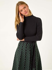 Roman Green Contrast Skirt Ribbed Jumper Dress - Image 1 of 5
