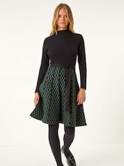 Roman Green Contrast Skirt Ribbed Jumper Dress - Image 2 of 5
