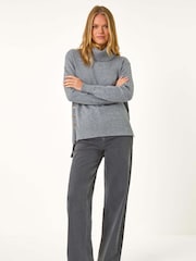 Roman Grey Soft Roll Neck Knit Jumper - Image 1 of 5
