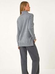 Roman Grey Soft Roll Neck Knit Jumper - Image 3 of 5