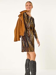 Roman Animal Print Shift Midi Dress - Image 2 of 5