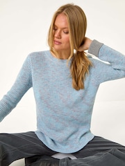 Roman Blue Contrast Cuff Knit Jumper - Image 1 of 5