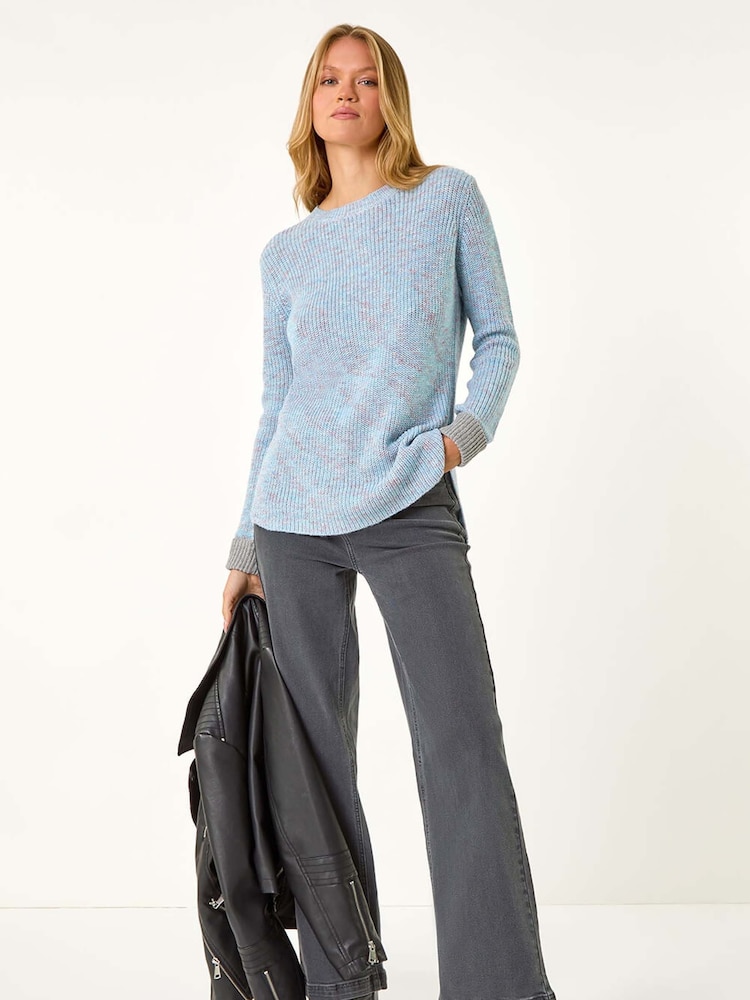 Roman Blue Contrast Cuff Knit Jumper - Image 2 of 5