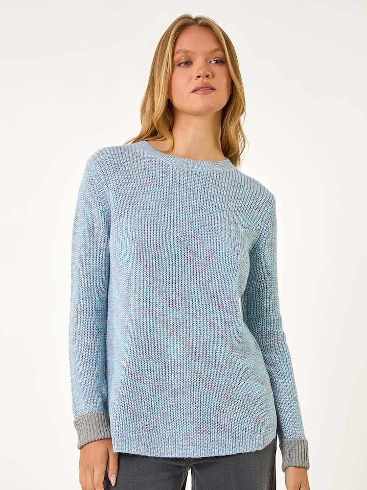 Roman Blue Contrast Cuff Knit Jumper - Image 4 of 5