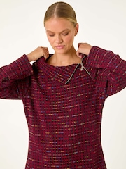 Roman Red Abstract Side Split Zip Top - Image 1 of 5