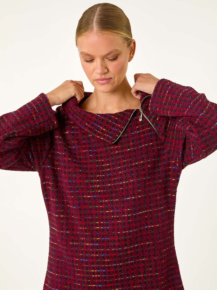 Roman Red Abstract Side Split Zip Top - Image 1 of 5