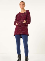 Roman Red Abstract Side Split Zip Top - Image 2 of 5