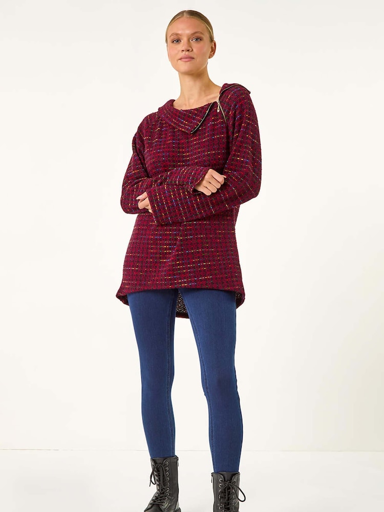 Roman Red Abstract Side Split Zip Top - Image 2 of 5