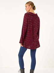 Roman Red Abstract Side Split Zip Top - Image 3 of 5