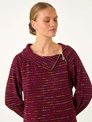 Roman Red Abstract Side Split Zip Top - Image 4 of 5