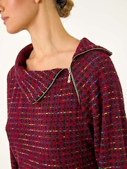 Roman Red Abstract Side Split Zip Top - Image 5 of 5