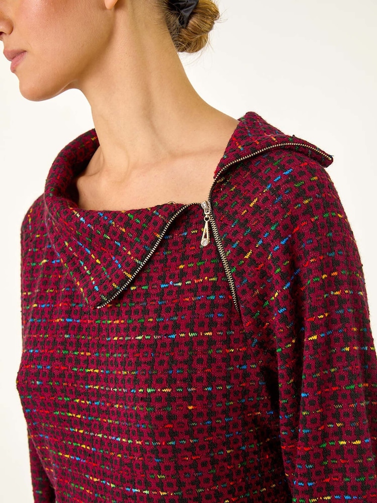 Roman Red Abstract Side Split Zip Top - Image 5 of 5