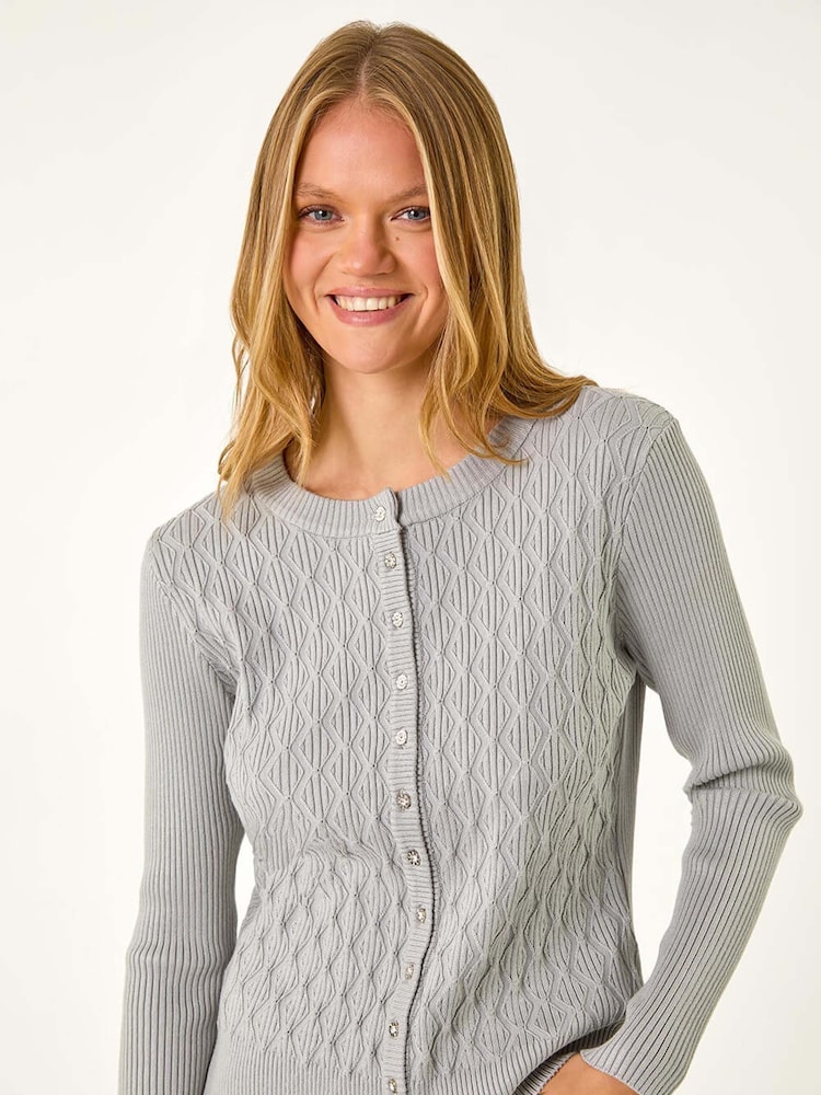 Roman Grey Button Front Short Knit Cardigan - Image 1 of 5