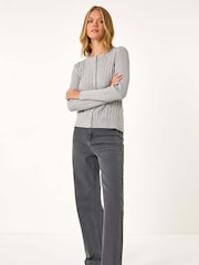 Roman Grey Button Front Short Knit Cardigan - Image 4 of 5