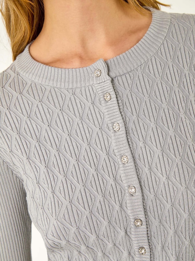 Roman Grey Button Front Short Knit Cardigan - Image 5 of 5