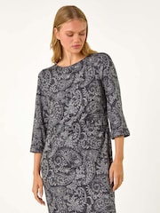 Roman Grey Paisley Button Detail Shift Dress - Image 2 of 5