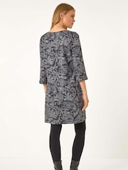 Roman Grey Paisley Button Detail Shift Dress - Image 3 of 5