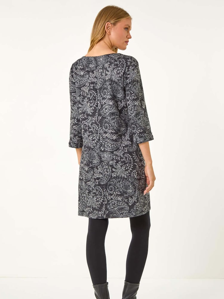 Roman Grey Paisley Button Detail Shift Dress - Image 3 of 5