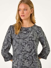 Roman Grey Paisley Button Detail Shift Dress - Image 4 of 5