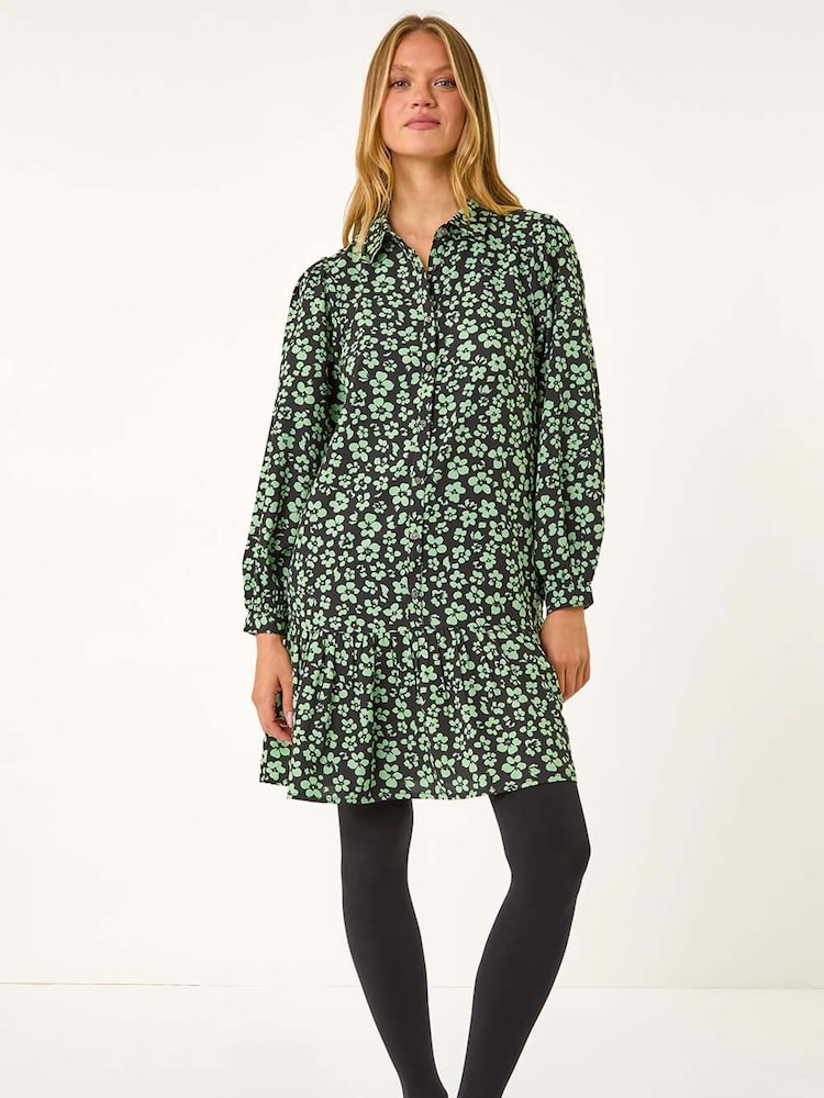 Roman Green Ditsy Floral Button Detail Shirt Dress - Image 1 of 5