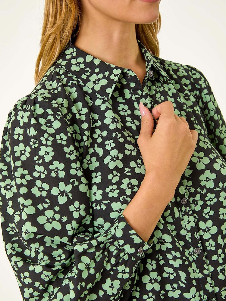 Roman Green Ditsy Floral Button Detail Shirt Dress - Image 5 of 5