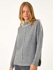 Roman Grey Seam Detail Funnel Neck Jumper - Image 2 of 5