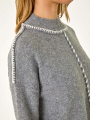 Roman Grey Seam Detail Funnel Neck Jumper - Image 5 of 5