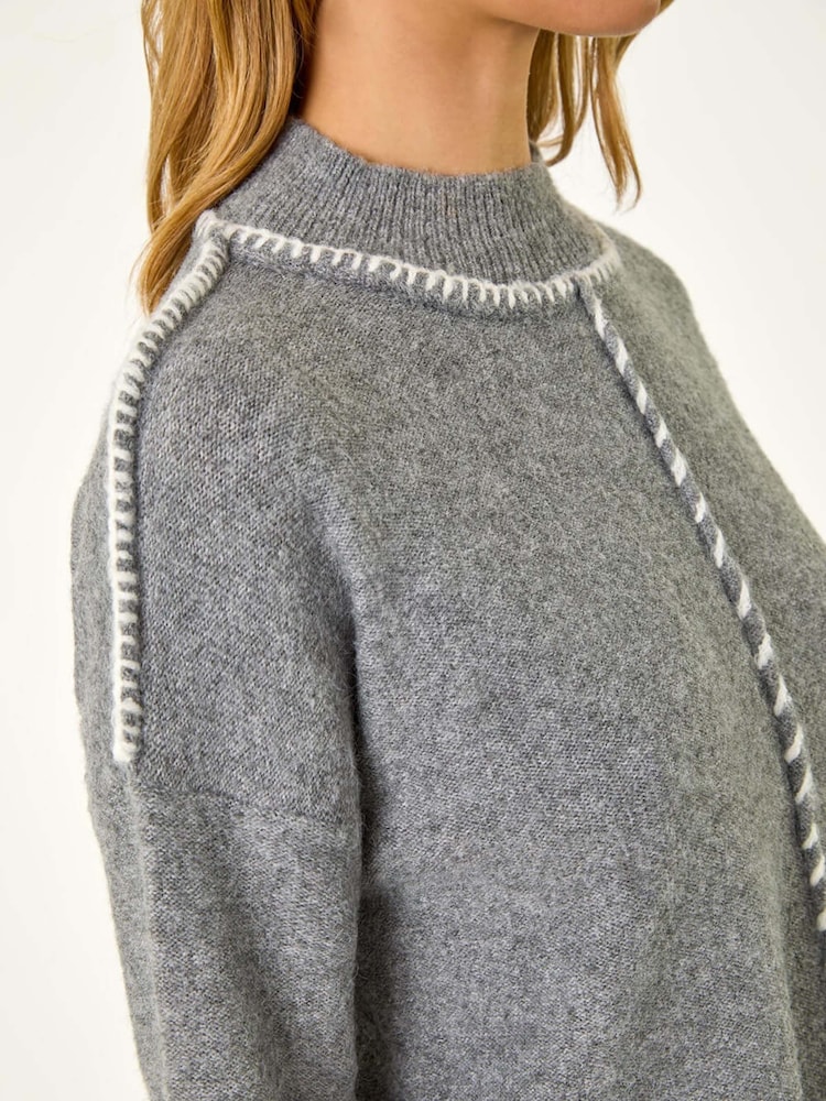 Roman Grey Seam Detail Funnel Neck Jumper - Image 5 of 5