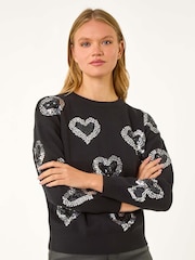 Roman Black Heart Sequin Detail Jumper - Image 1 of 6