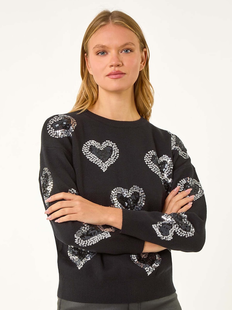 Roman Black Heart Sequin Detail Jumper - Image 1 of 6