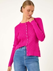 Roman Pink Button Front Short Knit Cardigan - Image 1 of 5
