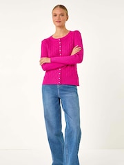 Roman Pink Button Front Short Knit Cardigan - Image 2 of 5