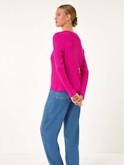 Roman Pink Button Front Short Knit Cardigan - Image 3 of 5