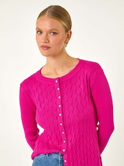 Roman Pink Button Front Short Knit Cardigan - Image 4 of 5