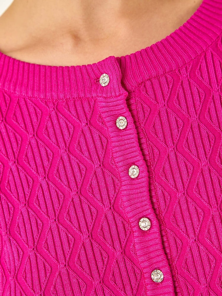Roman Pink Button Front Short Knit Cardigan - Image 5 of 5