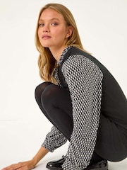 Roman Black Geometric Contrast Knit Dress - Image 2 of 5