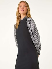 Roman Black Geometric Contrast Knit Dress - Image 4 of 5