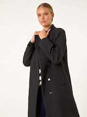 Roman Black Tailored Funnel Neck Coat - Image 1 of 5