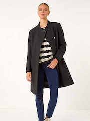 Roman Black Tailored Funnel Neck Coat - Image 2 of 5