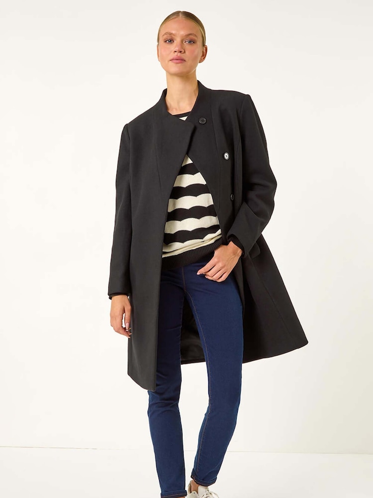 Roman Black Tailored Funnel Neck Coat - Image 2 of 5