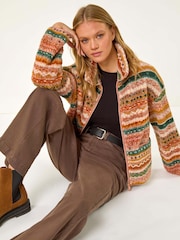 Roman Orange Print Sherpa Fleece Jacket - Image 1 of 6