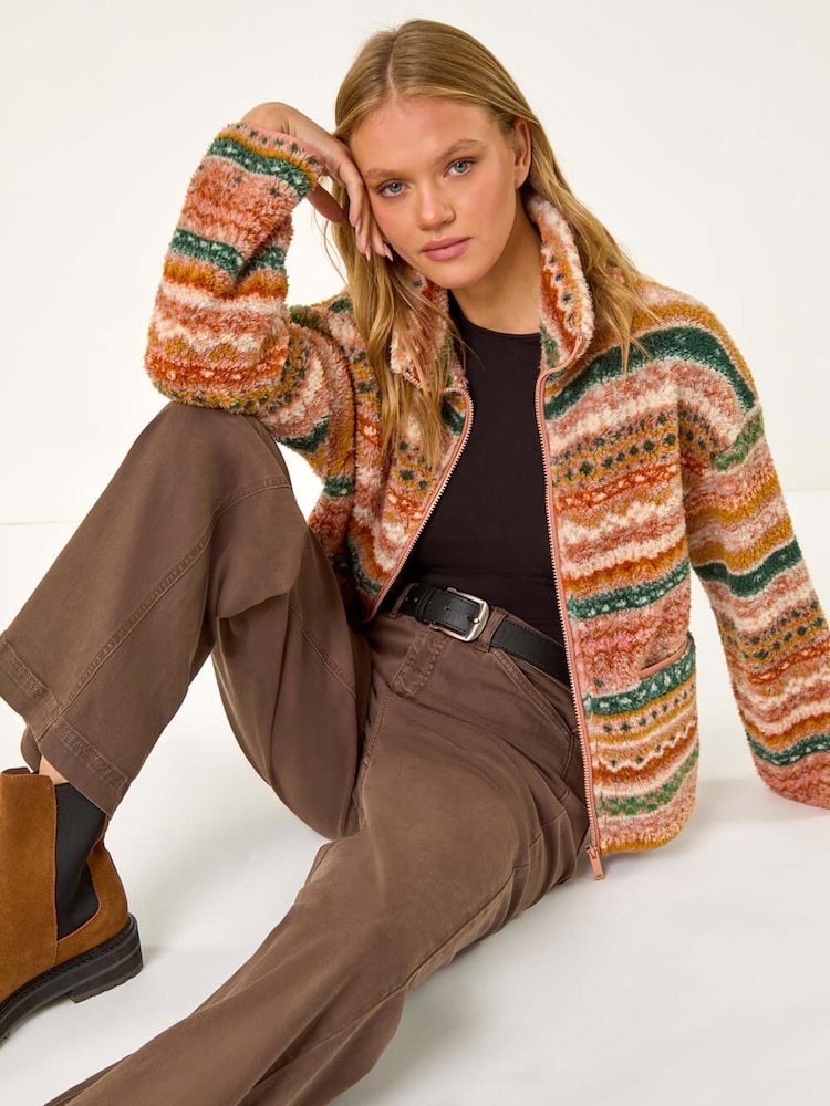 Roman Orange Print Sherpa Fleece Jacket - Image 1 of 6